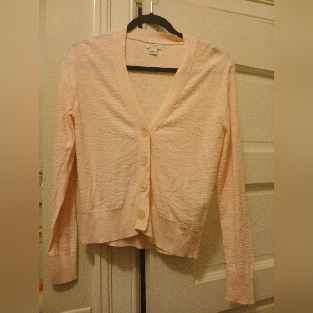 J. Crew Womens 100% Cotton V-Neck Cardigan Pale Pink Size Small